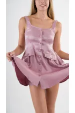 Kadın Gül Kurusu Askılı Önden Düğmeli Cepli Beli Lastikli Şortlu Elbise HZL24S-YY197