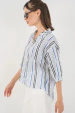 Chemisier rayé oversize pour femme 967 - Bleu marine