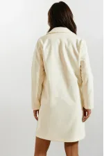 Kadın Ekru Tek Düğmeli Çift Cepli Astarlı Şık Kaşe Kaban HZL23W-BD190851