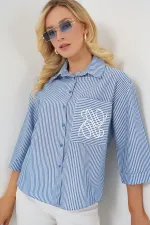 Women's Single Pocket Embroidered Shirt 20328 - Navy Blue