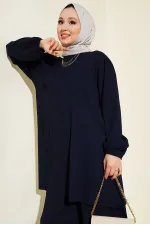 Women's Navy Blue Tunic and Pants Set (Top and Bottom) 6663