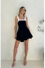 Women's Black and White Detailed Strappy Mini Dress HZL24S-FRY122001