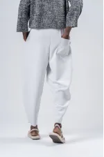 Pantalon de survêtement blanc ample à taille nouée et poches pour homme HZL24S-MXC9019-10