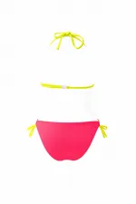 Kız Çocuk Mavi Pembe Flamingo Glow Desenli  6-14 Yaş Üçgen Bikini Takım HZL26S-LC9018