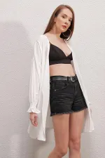 Women's White Ruffle Sleeve Elasticated Loose Kimono HZL23S-BD158821