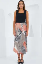 Jupe en satin noir à motifs saumon pour femme 15806