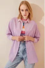 Kadın Açık Lila Oversize Uzun Basic Gömlek  HZL22W-BD139001
