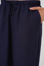 Pantalon large en lin pour femme 6735 - Bleu marine