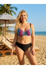 Kadın Siyah Fuşya Desenli Aksesuar Detaylı Bikini Takımı HZL26S-LC713048