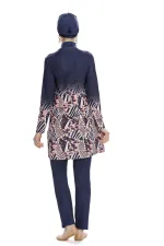 Kadın Lacivert Pembe Desenli Uzun Kollu Tesettür Mayo HZL25S-AR271/02