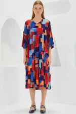 Robe courte en viscose à motif saphir rouge pour femme, manches courtes, 1959