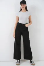 Women's Wide Leg High Waist Palazzo Jeans 6656 - D. Black