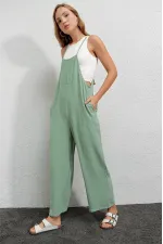 Women's Light Green Adjustable Strap Pocketed Wide Leg Overalls HZL22S-BD170191