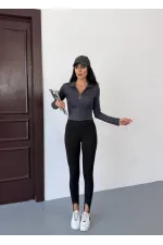 Women's Anthracite Diving Fabric Zippered Finger-Tight Sweatshirt HZL25W-FRY123441