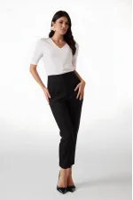 Pantalon en tissu noir taille haute zippé pour femme HZL25W-BD166501