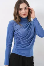 925 Büzgü Detaylı Sandy Bluz - İndigo