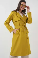 Trench-coat doublé à double boutonnage et ceinture pour femme, couleur moutarde, HZL25W-BD159181