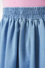 Women's Light Blue Elastic Waist Long Denim Skirt HZL26W-BD180621