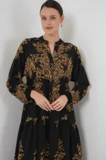 Black Gold Patterned Hijab Dress 2423