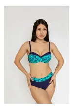 Women's Green Navy Blue Patterned Lined Bikini Set HZL25S-LC25143