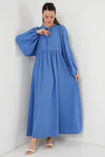 Kadın Balon Kol Uzun Tesettür Elbise 2464 - İndigo