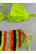 Women's Neon Yellow Patterned Halter Neck Bikini Set HZL25S-LC3350