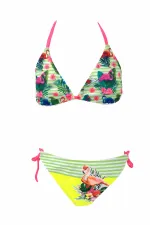Ensemble bikini triangle vert à motif flamant rose pour filles (6-14 ans) HZL26S-LC9018