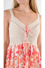 Women's Orange Front Rope Tie Openwork Satin Surface Mini Dress HZL24S-YY250