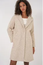 Manteau en cachemire bouclé doublé crème chiné pour femme, à un bouton et double poche HZL22W-BD190821