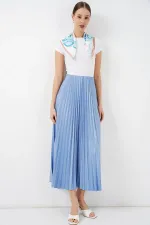 Jupe plissée aspect cuir 8009 - Bleue