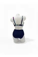 Ensemble bikini doublé grande taille bleu marine multicolore pour femme HZL25S-LC21202