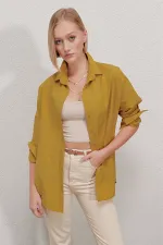 Kadın Hardal Oversize Uzun Basic Gömlek  HZL22W-BD139001