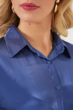 3964 Lightly Draped Satin Shirt - Dark Navy