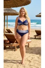 Ensemble bikini doublé grande taille à pois bleu marine et blancs pour femme HZL26S-LC21202-6