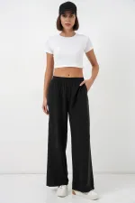 Pantalon large pour femme avec taille élastique 30087 - Noir