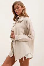 Chemise oversize en lin à poche unique 20153 - Crème