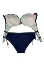 Kadın Turkuaz Lacivert Desenli Büyük Beden Astarlı Bikini Takım HZL25S-LC3327