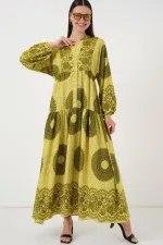 Robe hijab à motifs authentiques 2423 - Vert olive 2