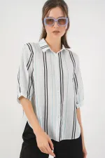Women's Striped Short-Sleeve Shirt 20345 - Light Blue