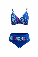 Ensemble bikini doublé bleu multicolore grande taille pour femme HZL25S-LC21202