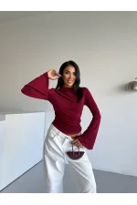 Kadın Bordo Drape Detaylı İspanyol Kol Sany Bluz HZL25W-FRY123431