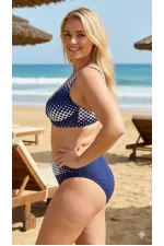 Ensemble bikini doublé grande taille à pois bleu marine et blancs pour femme HZL26S-LC21202-6