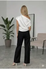 Women's White One-Shoulder Asymmetrical Satin Blouse HZL26W-FRY121171