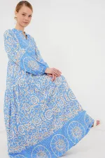 Robe hijab à motifs authentiques 2423 - Bleu clair