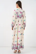 Kadın Desenli Uzun Tesettür Elbise 2585 - C. Fuşya