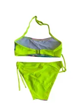 Kız Çocuk Neon Sarı Desenli  2-8 Yaş Straplez Bikini Takım HZL24S-LC3652