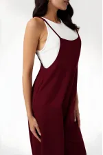 Kadın Bordo Ayarlanabilir Askılı Cepli Bol Paça Bahçıvan Tulum Hzl22s-bd170191