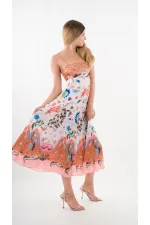 Kadın Çok Renkli İp Askılı Astarsız Uzun Elbise HZL24S-YY276