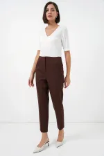 Pantalon en tissu taille haute 6650 - Marron