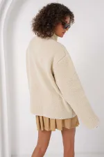 Sweat-shirt oversize en peluche à fermeture éclair et poches crème pour femme HZL25W-FRY1554461